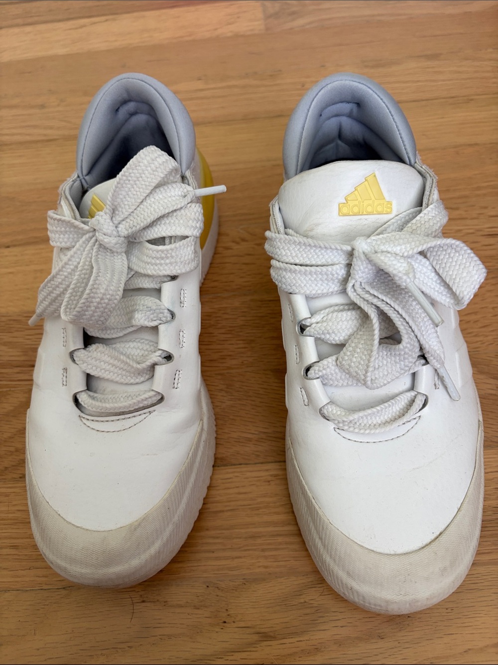adidas White Sneakers with Yellow Logo Accent